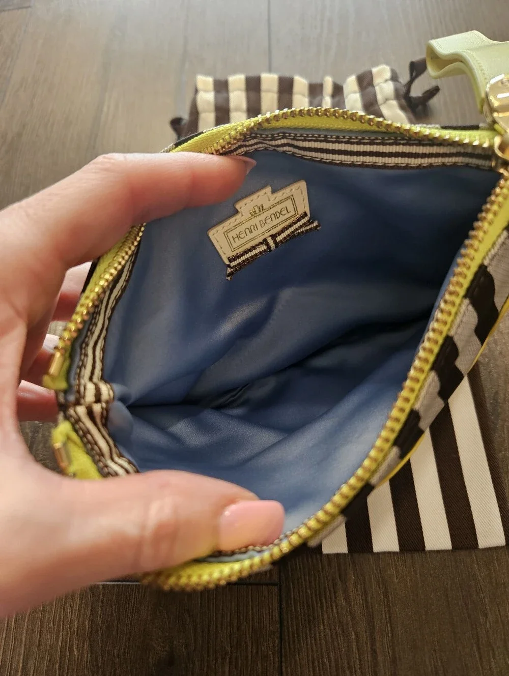 Henri Bendel Vibrant Yellow Laser Cut Floral Wristlet Clutch + Dust Bag
